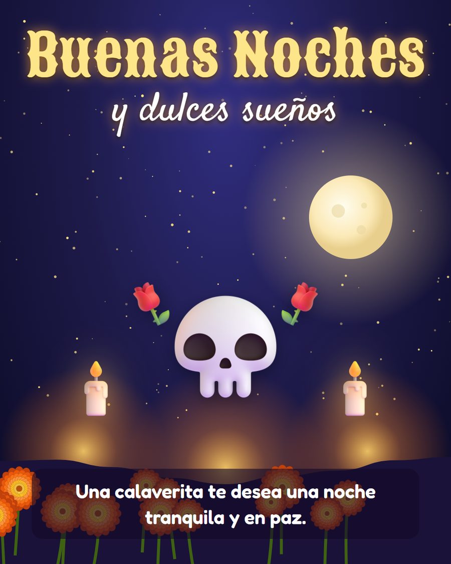 imagenes de buenas noches dia de muertos con calaverita rosas y velas
