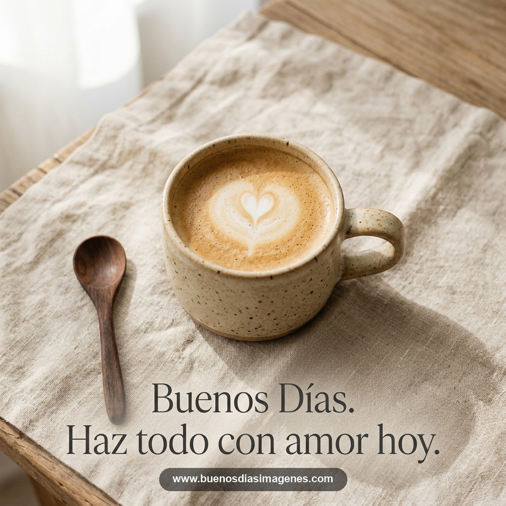 buenos dias aesthetic taza corazon minimalista