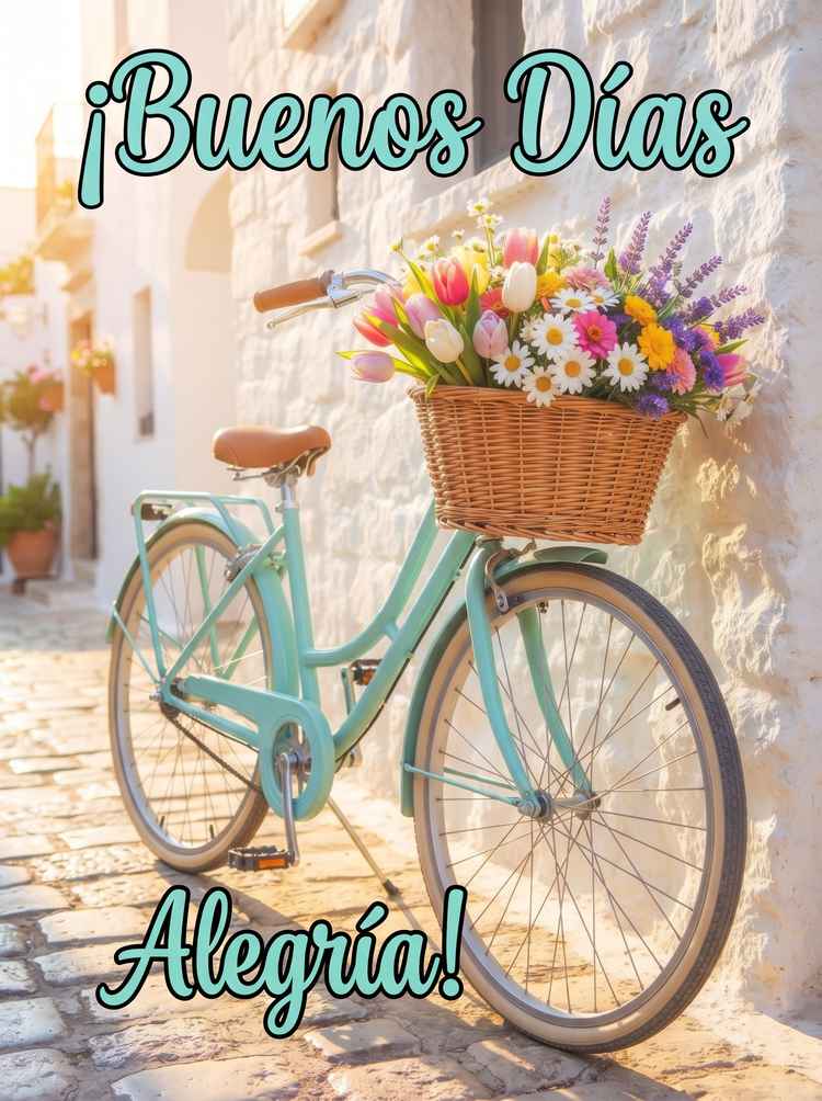 bicicleta vintage con cesta de flores de colores buenos dias alegria