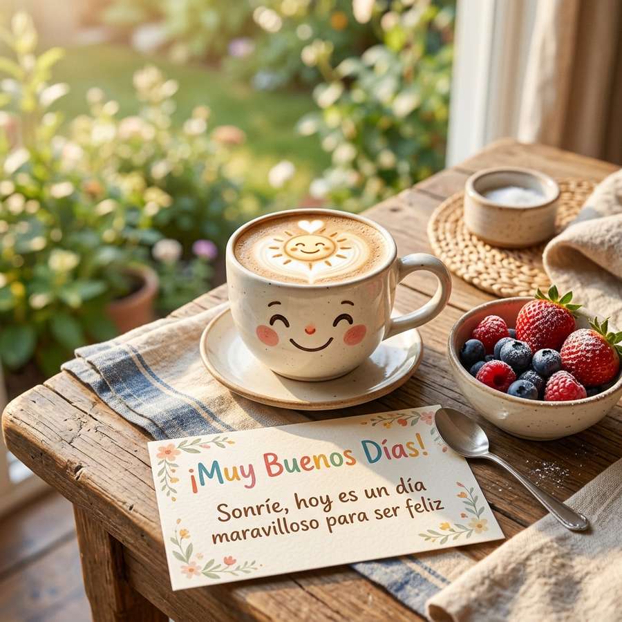 Buenos dias alegre cafe sonrisa