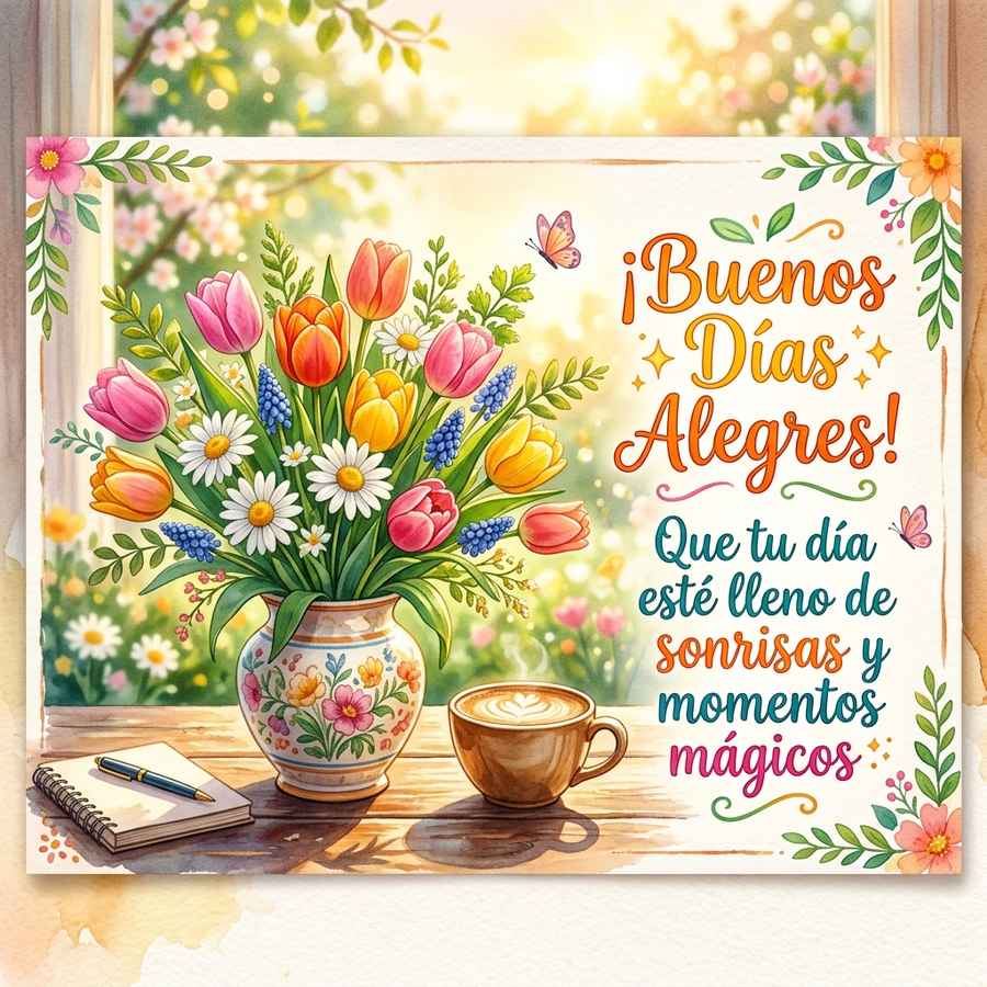 Buenos dias alegre flores primavera