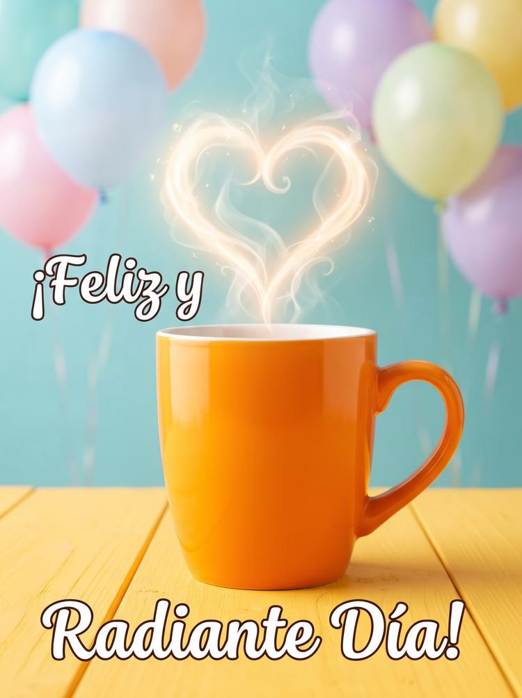 taza de cafe con corazon de vapor y globos pastel feliz y radiante dia