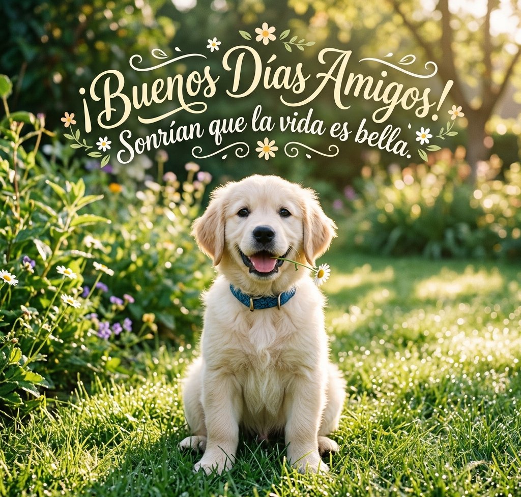 buenos dias amigos perrito saludando
