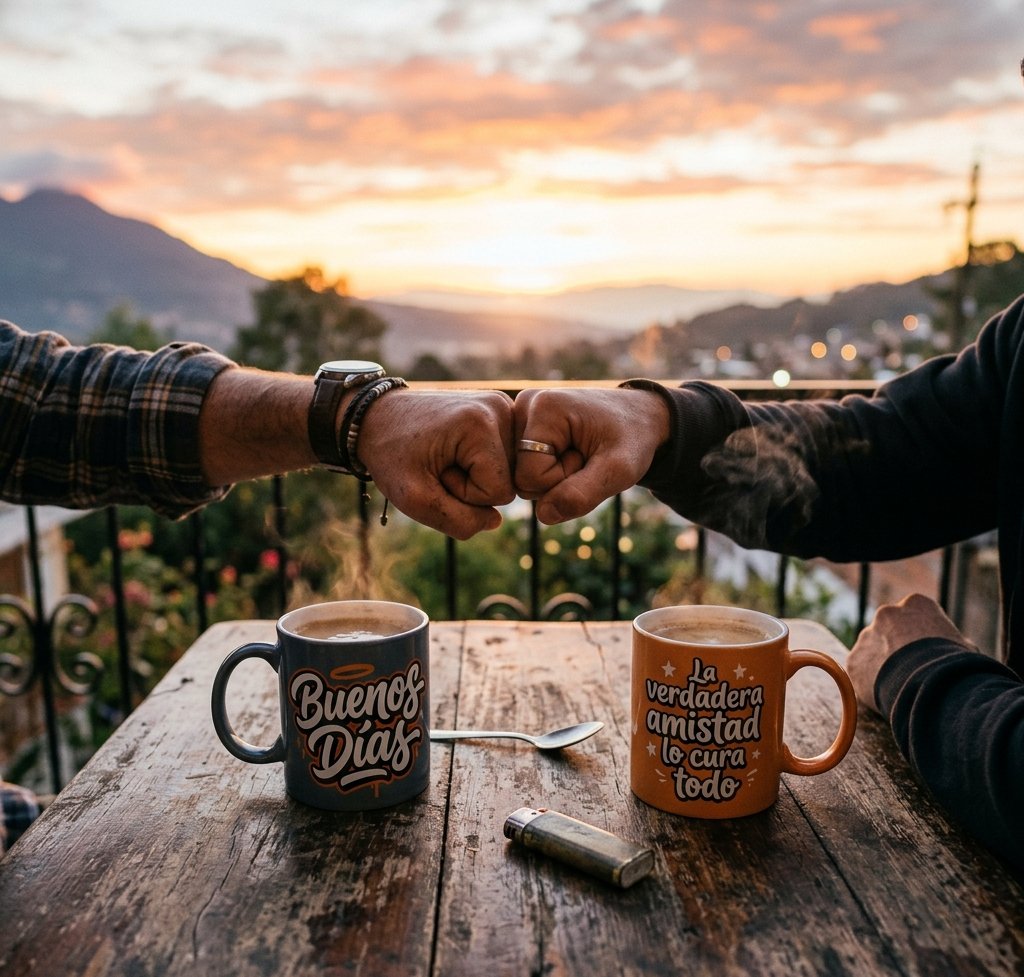 buenos dias amigos choque de punos cafe