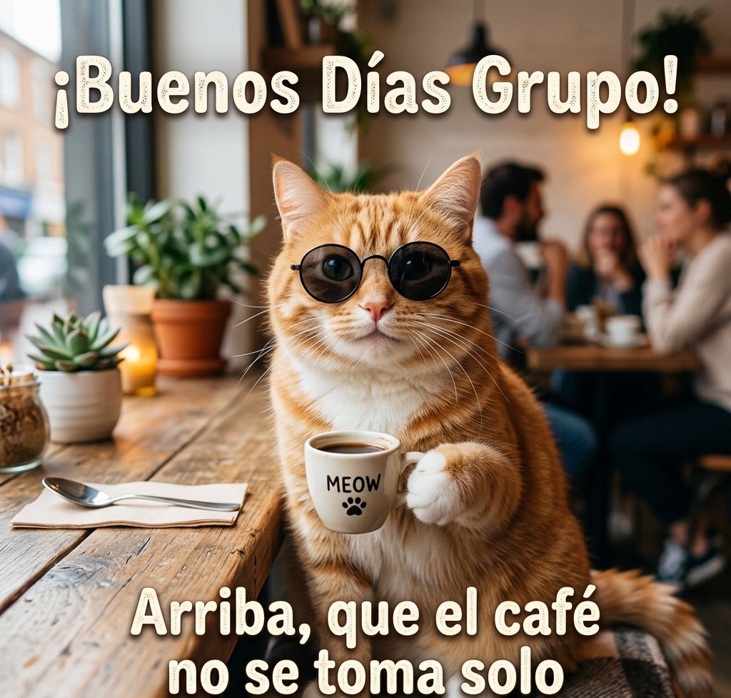 buenos dias amigos gato gracioso cafe