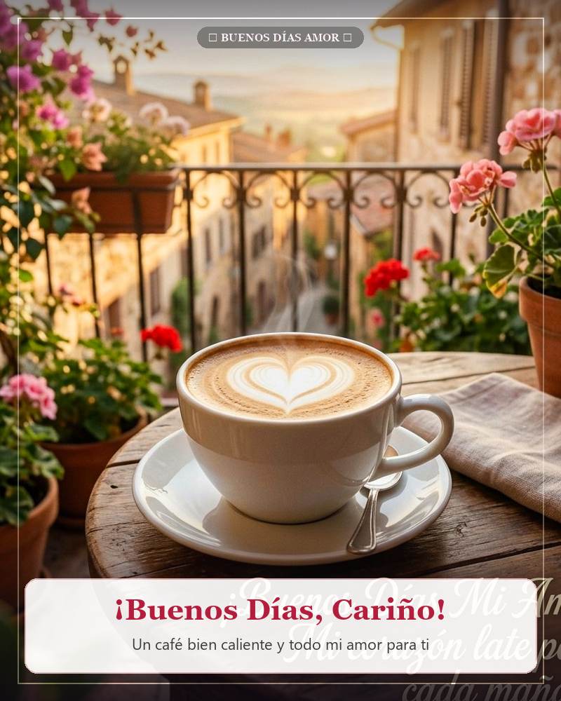 Buenos días cariño con café caliente y corazón