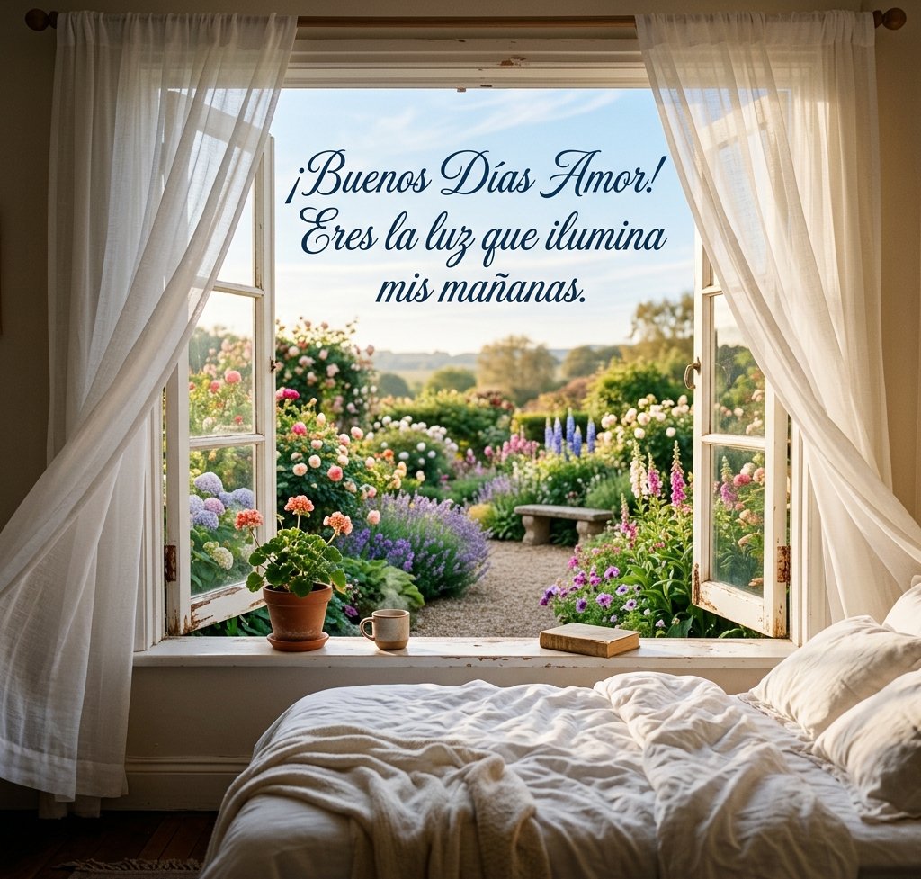 buenos dias amor flores ventana