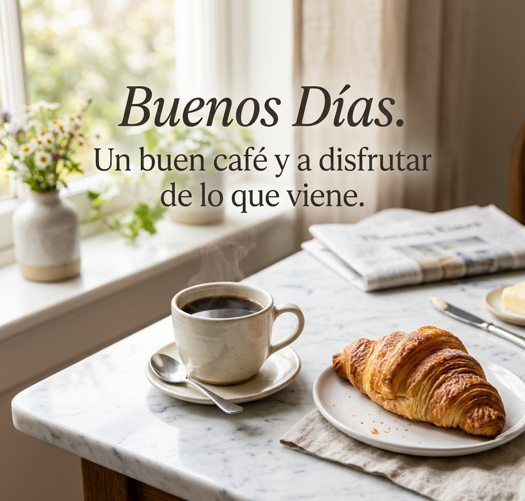 buenos dias cafe croissant desayuno