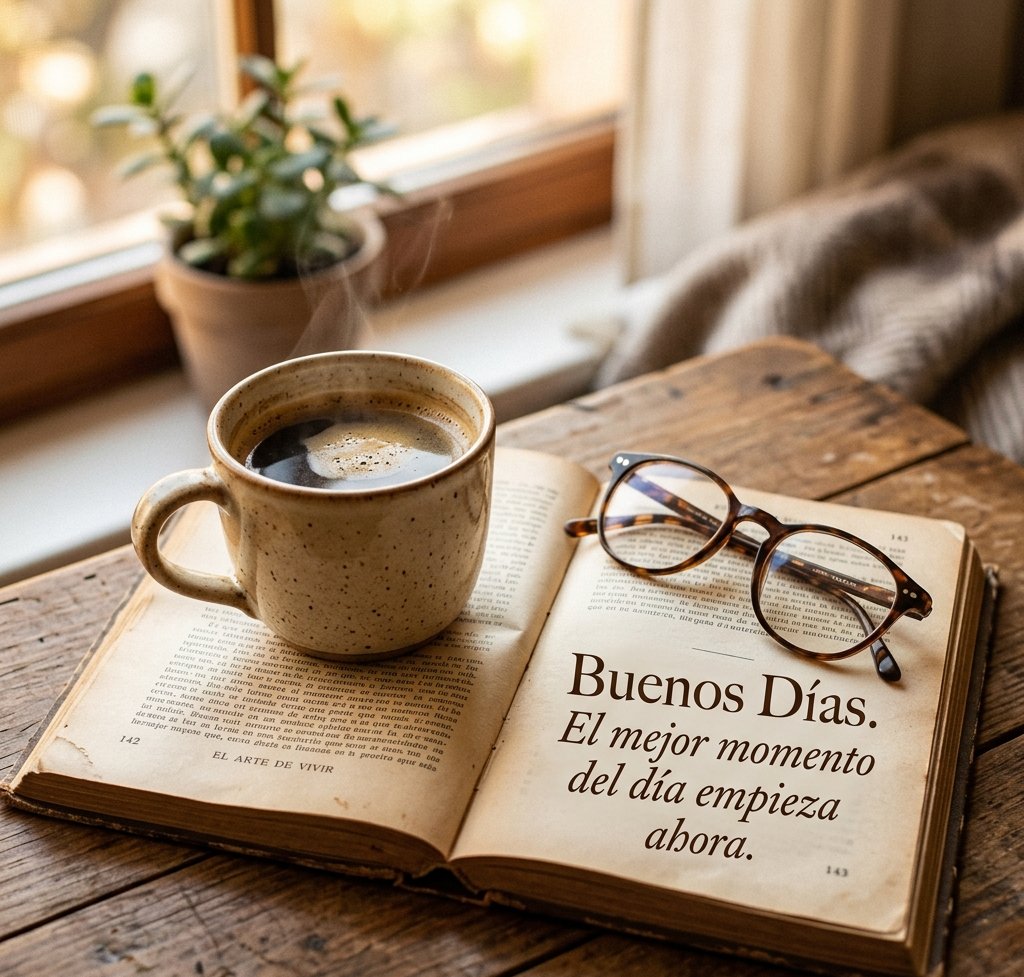 buenos dias cafe libro gafas