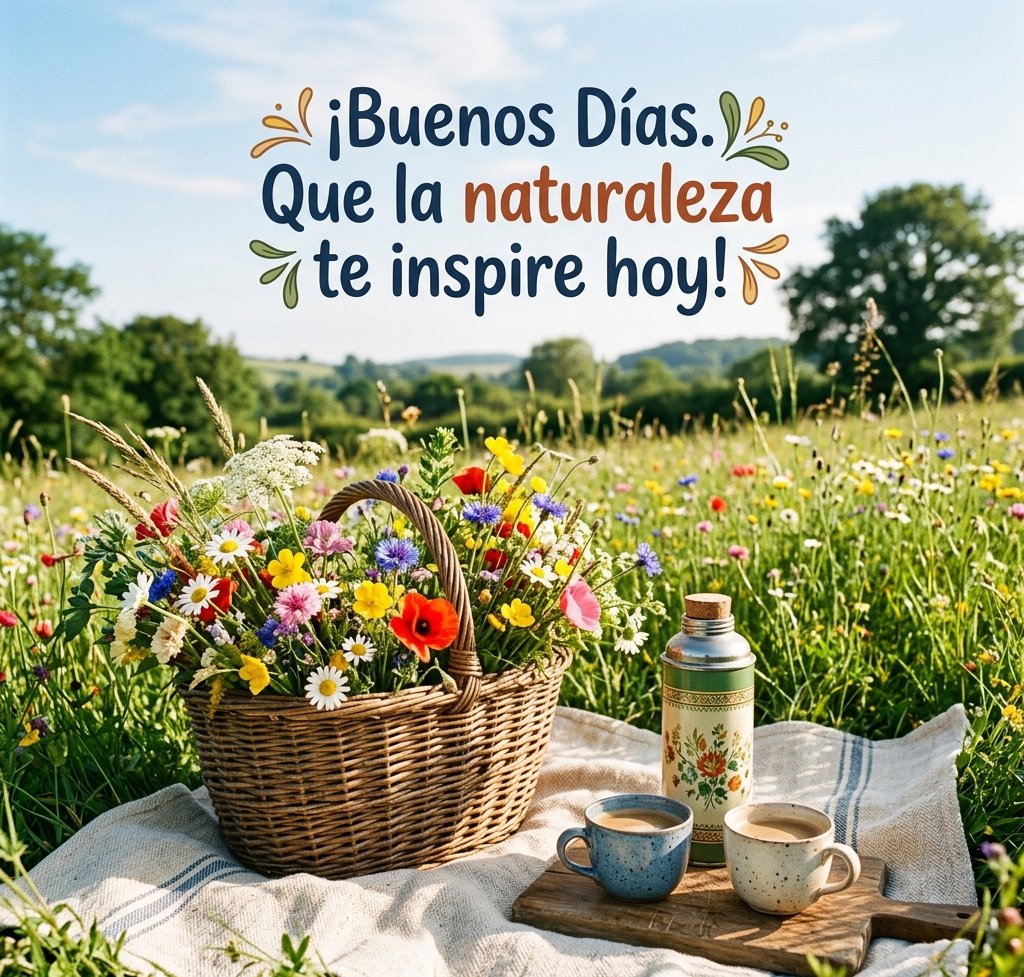 buenos dias con cafe y flores cesta