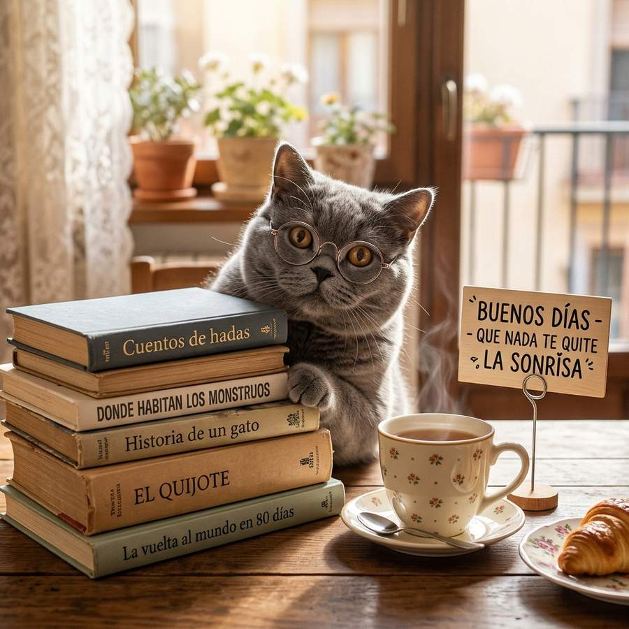 Buenos dias gato con gafas