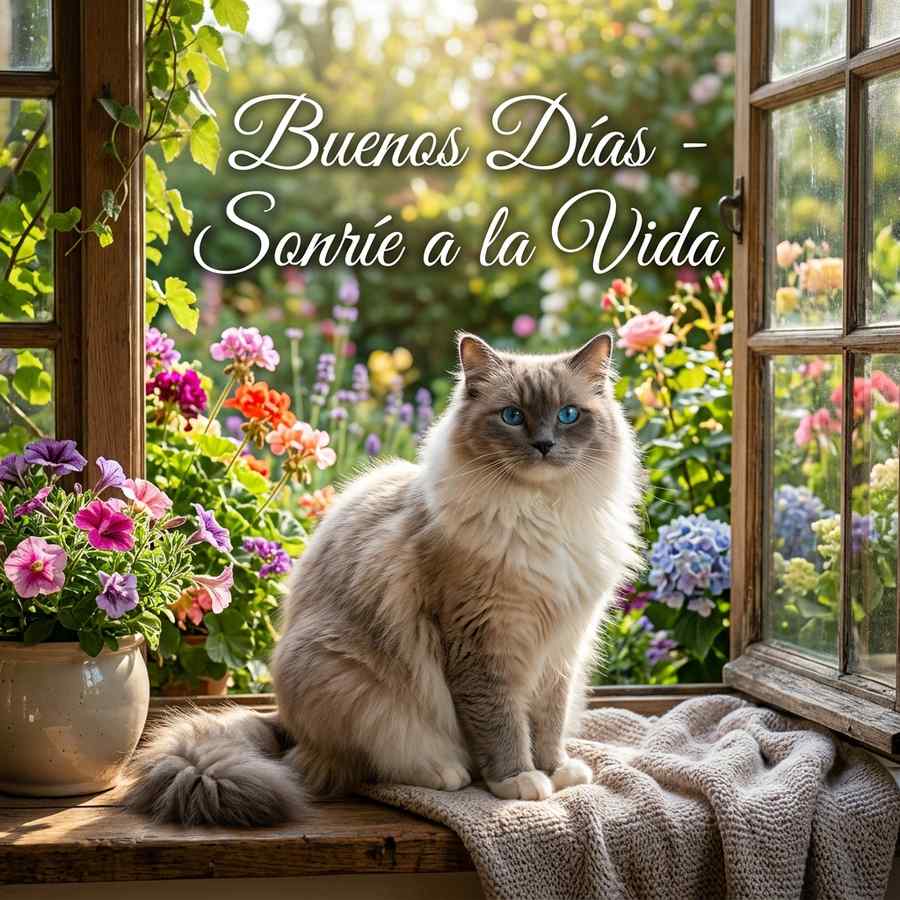 Gato ojos azules buenos dias