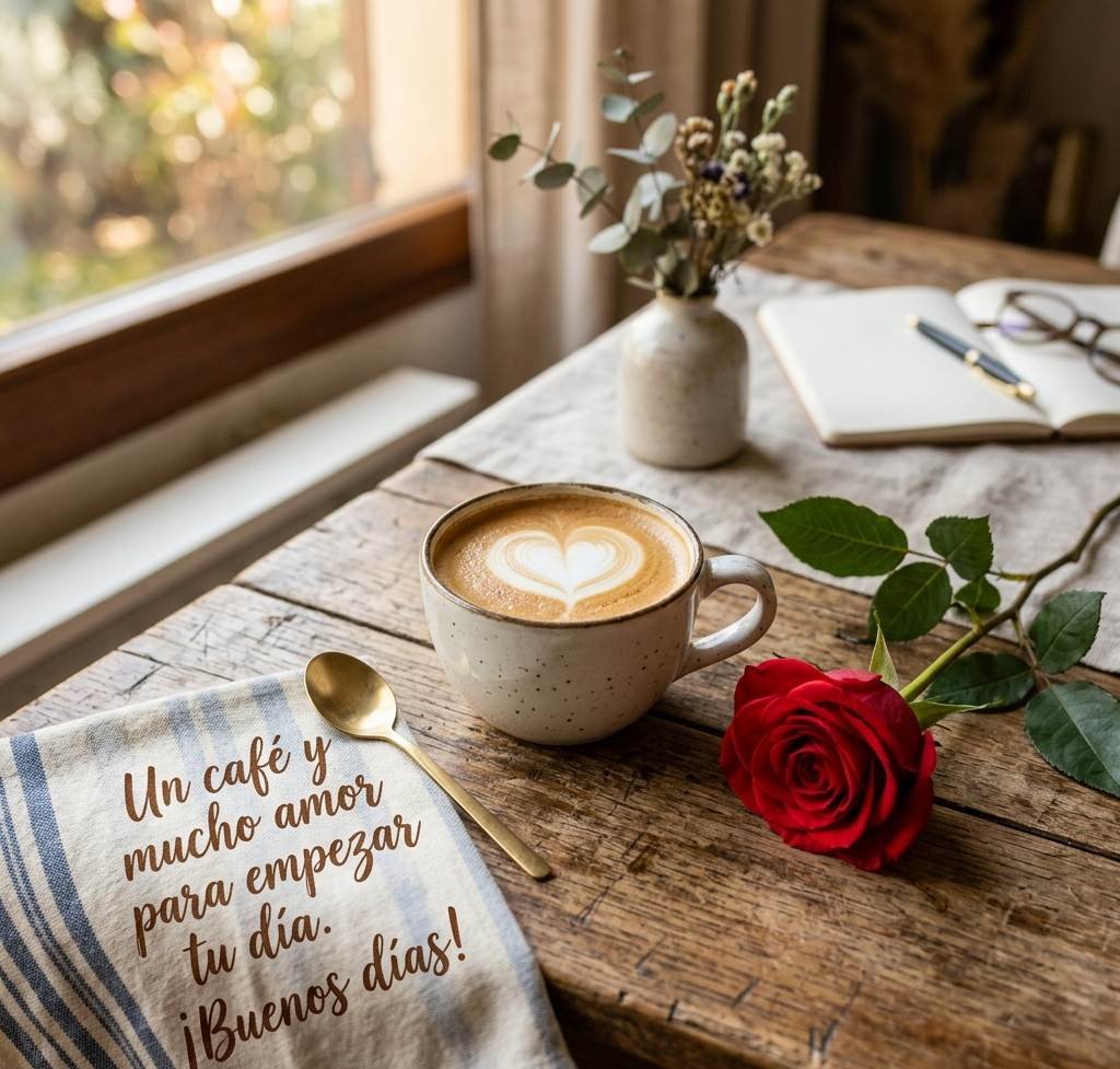 buenos dias corazones cafe latte rosa