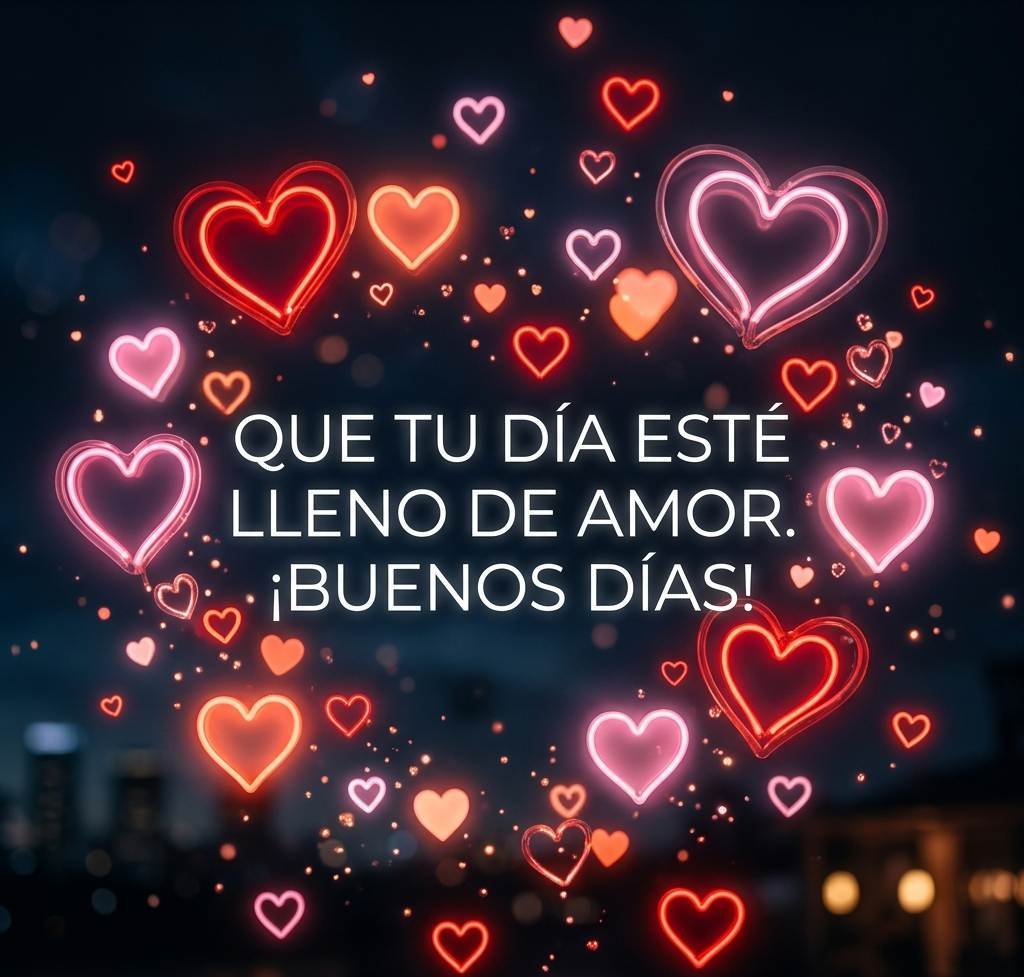 buenos dias corazones neon amor