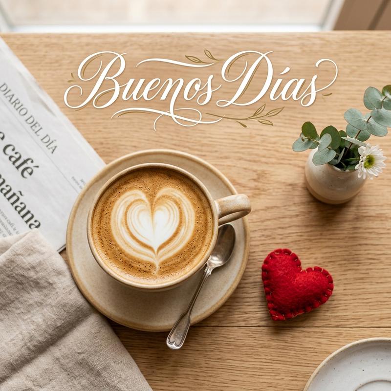 buenos dias corazones taza de cafe y corazon de tela
