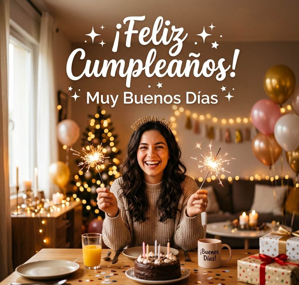 feliz cumpleaños muy buenos dias bengalas y luces