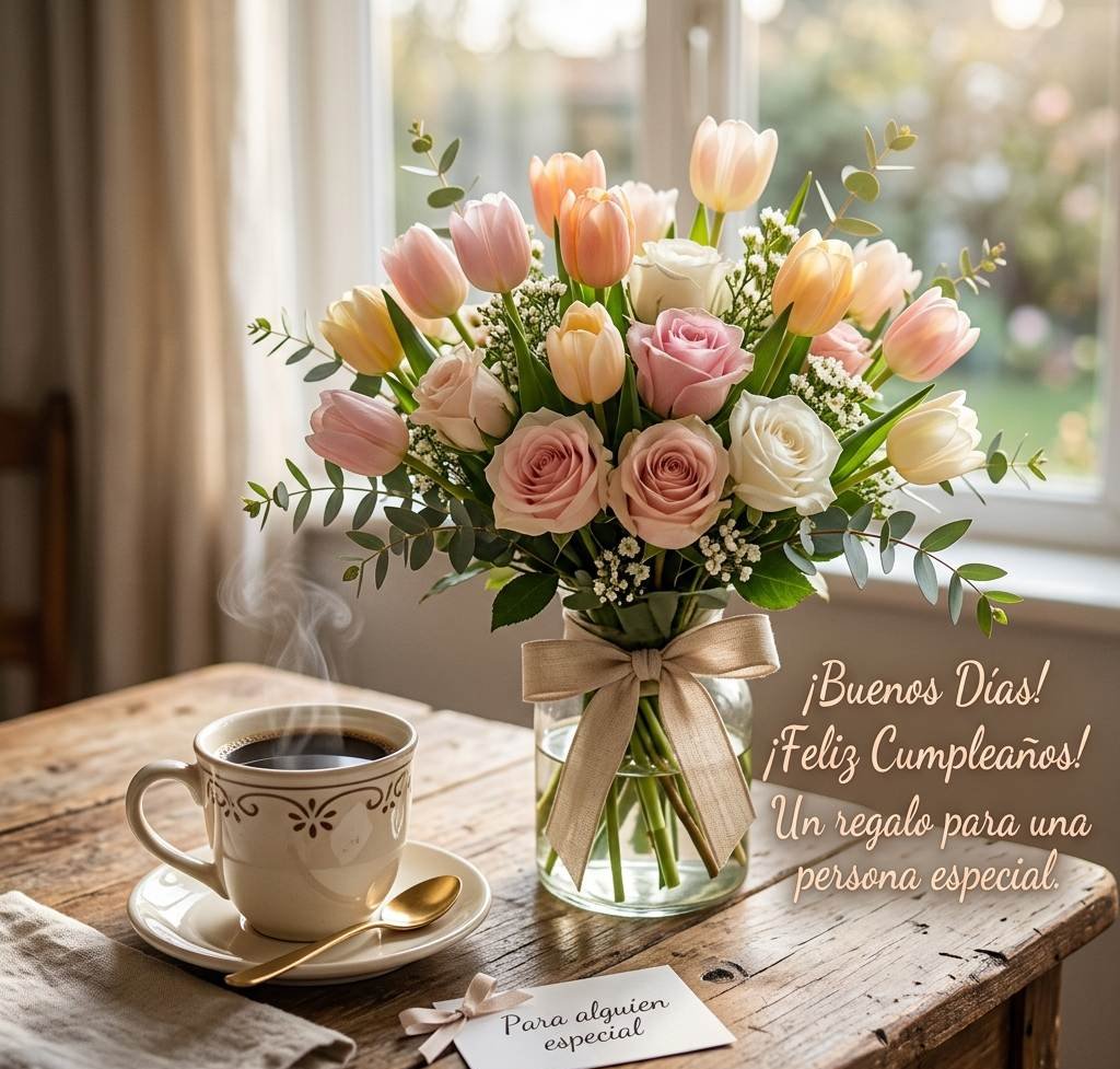 buenos dias feliz cumpleaños flores