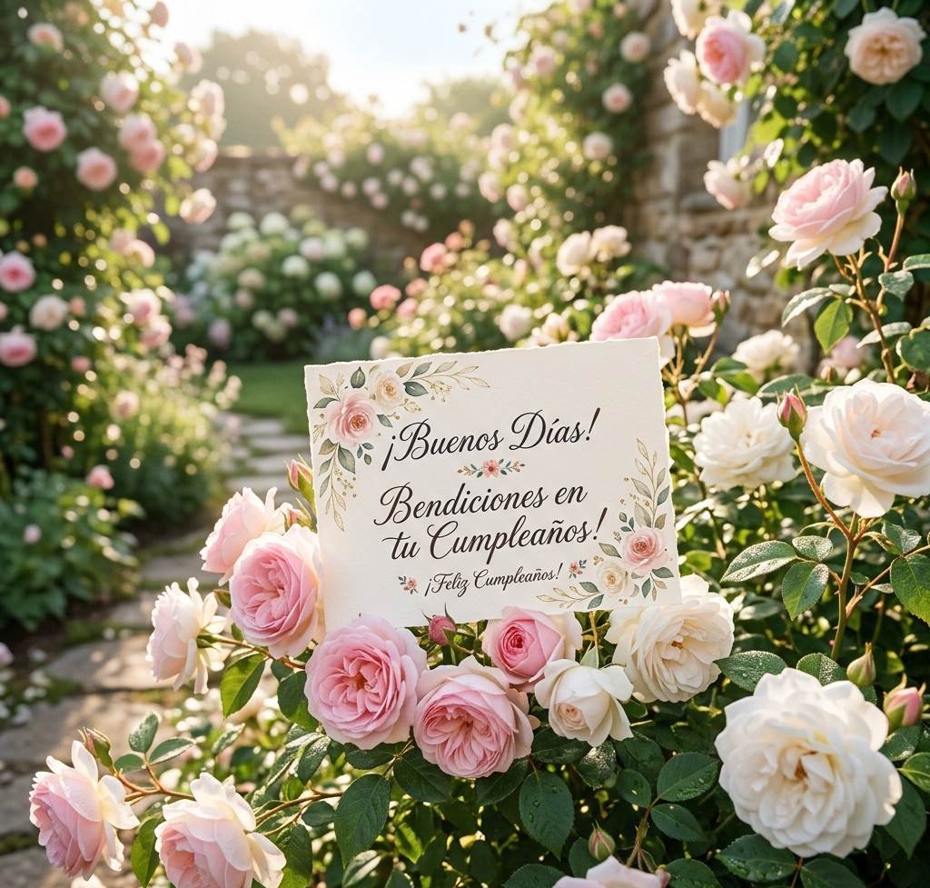 buenos dias feliz cumpleaños bendiciones y rosas