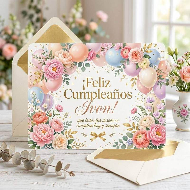 feliz cumpleaños ivon felicitacion personalizada postal