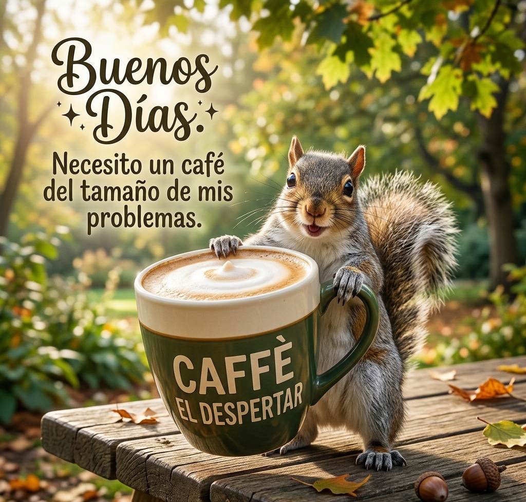 buenos dias divertidos ardilla cafe
