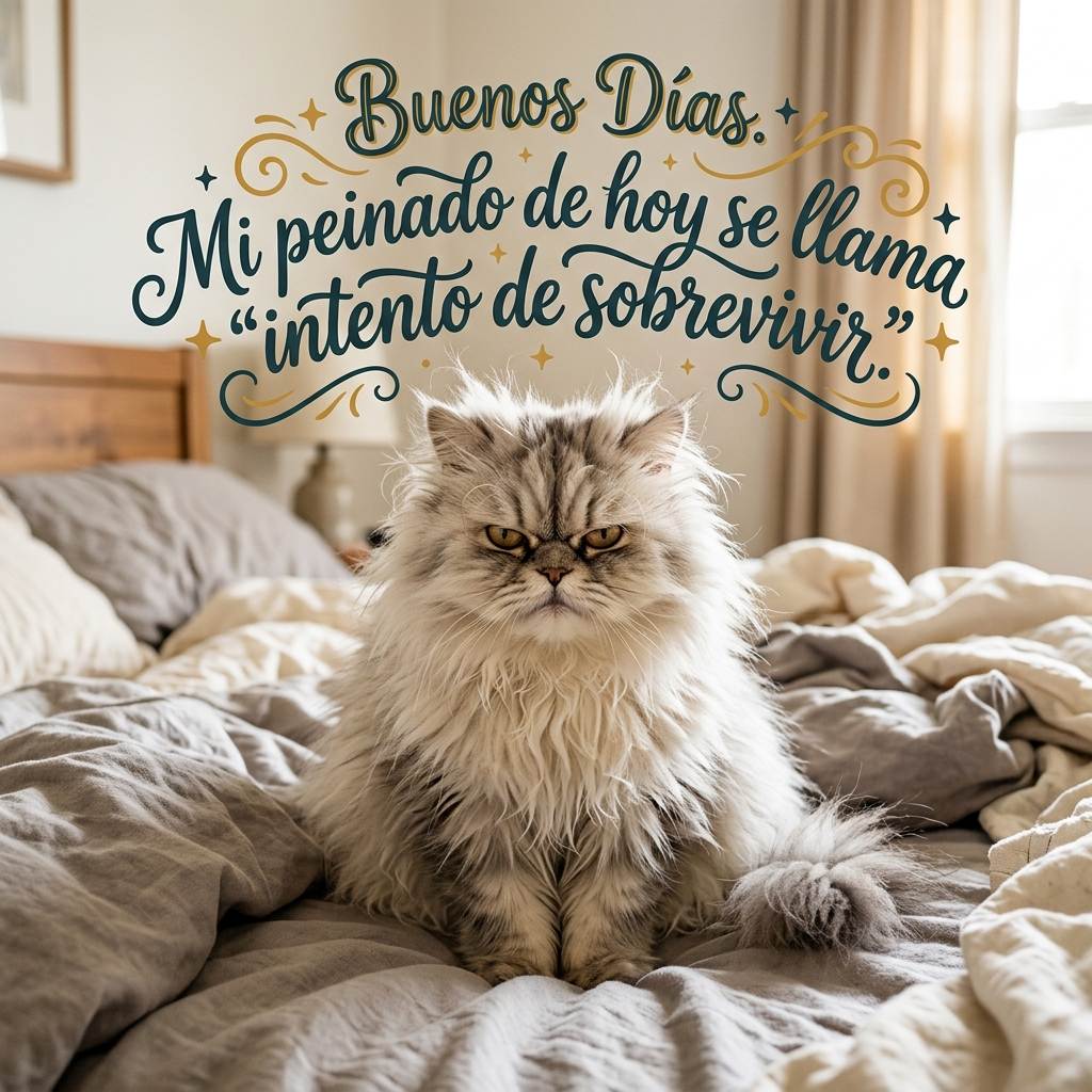 buenos dias divertidos gato despeinado