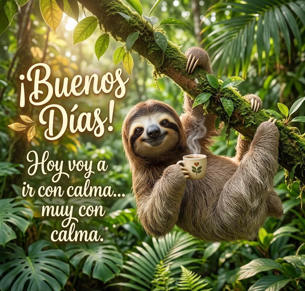 buenos dias divertidos perezoso cafe