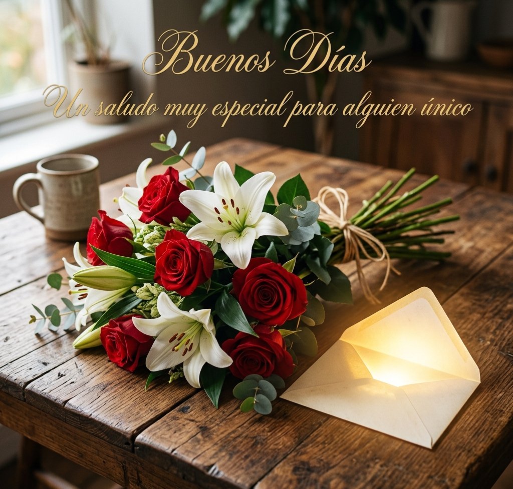 buenos dias especiales rosas sobre dorado