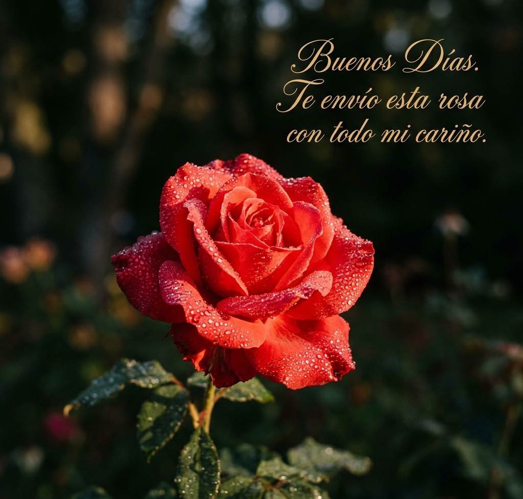 buenos dias flores rosa roja