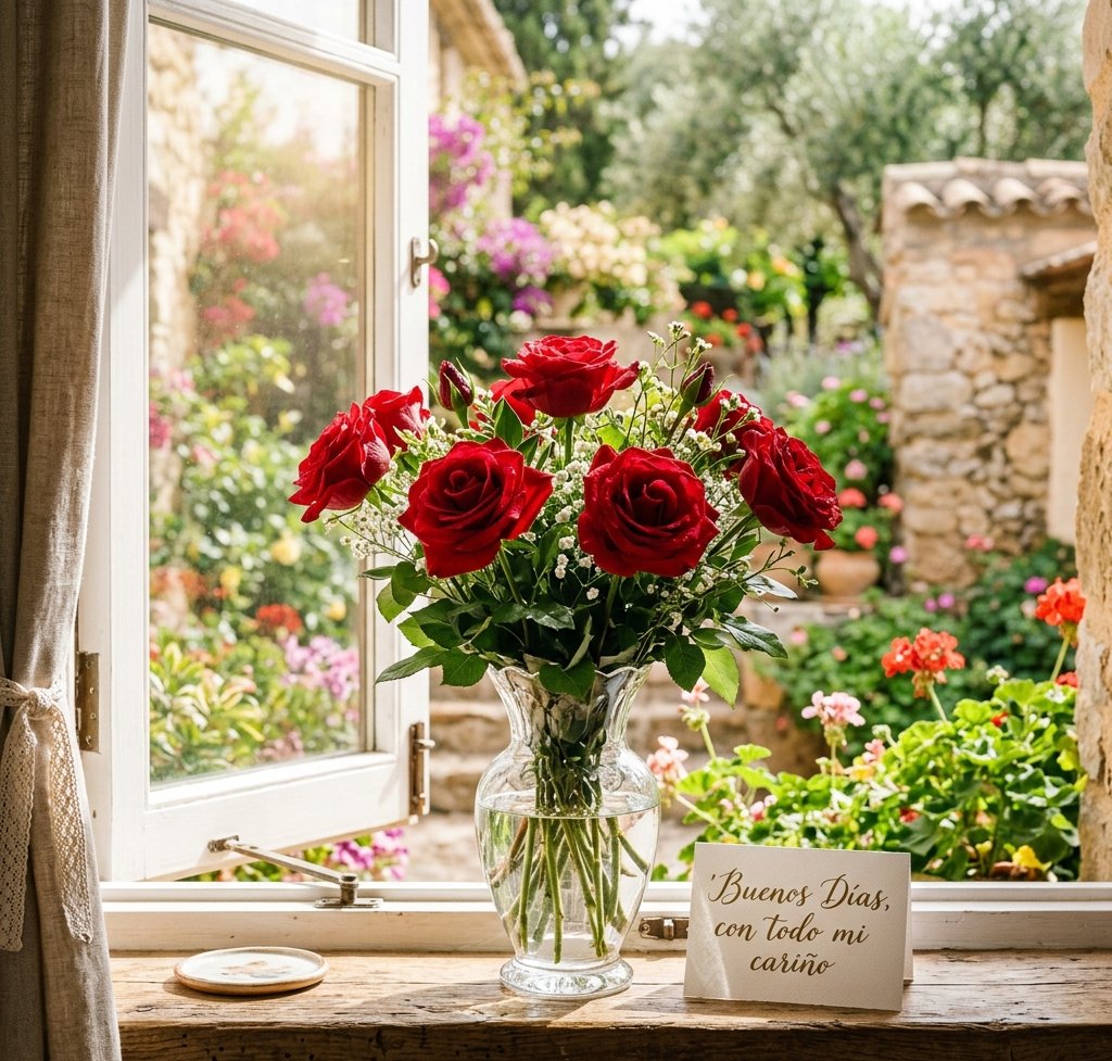 rosas rojas buenos dias
