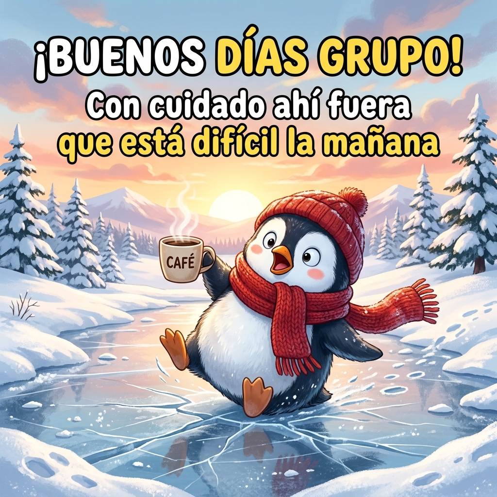 buenos dias grupo whatsapp divertido pinguino cafe