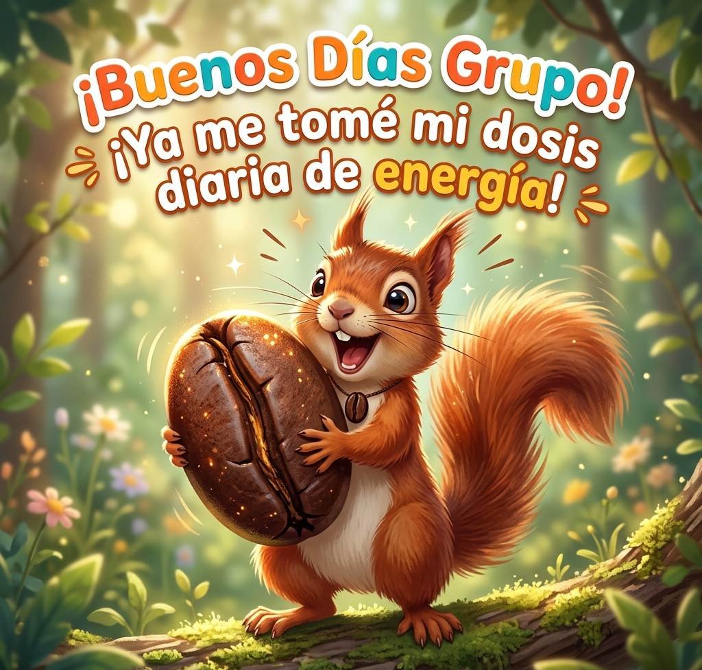 buenos dias grupo whatsapp divertido ardilla cafe