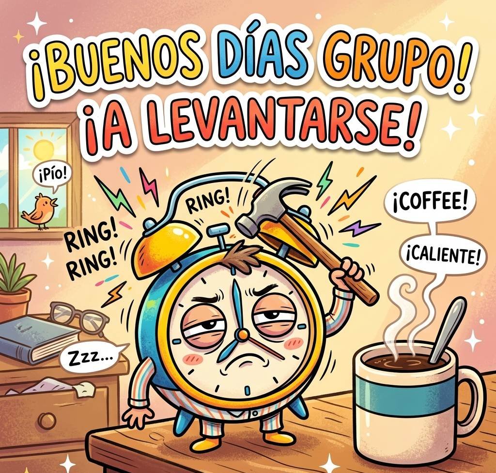 buenos dias grupo whatsapp divertido reloj despertador