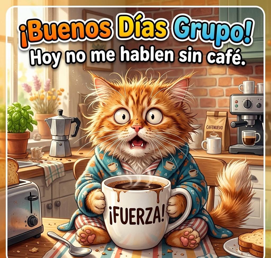 buenos dias grupo whatsapp divertido gato despeinado
