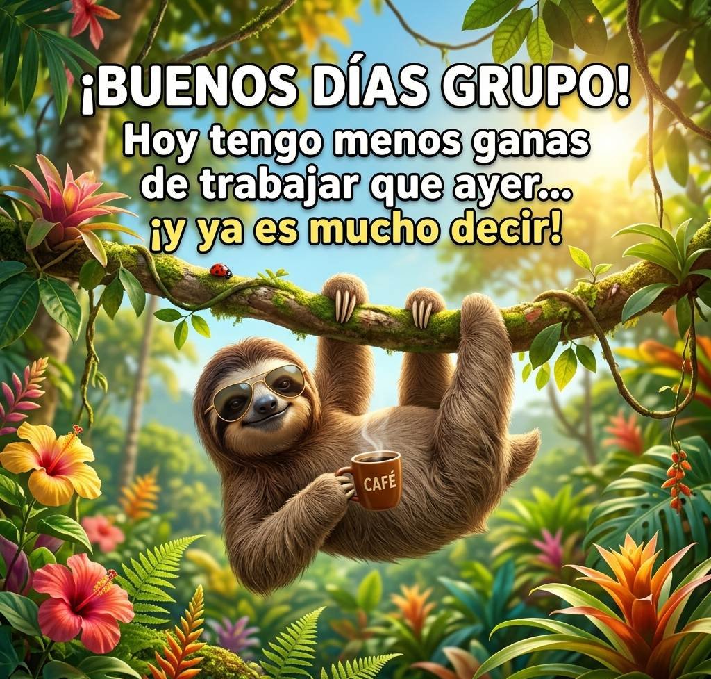 buenos dias grupo whatsapp divertido perezoso cafe