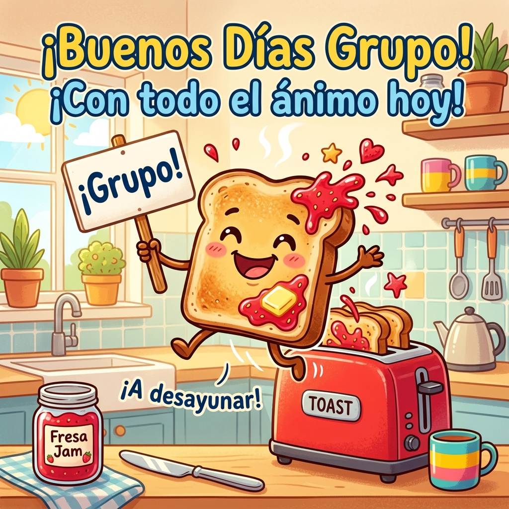 buenos dias grupo whatsapp divertido tostada feliz