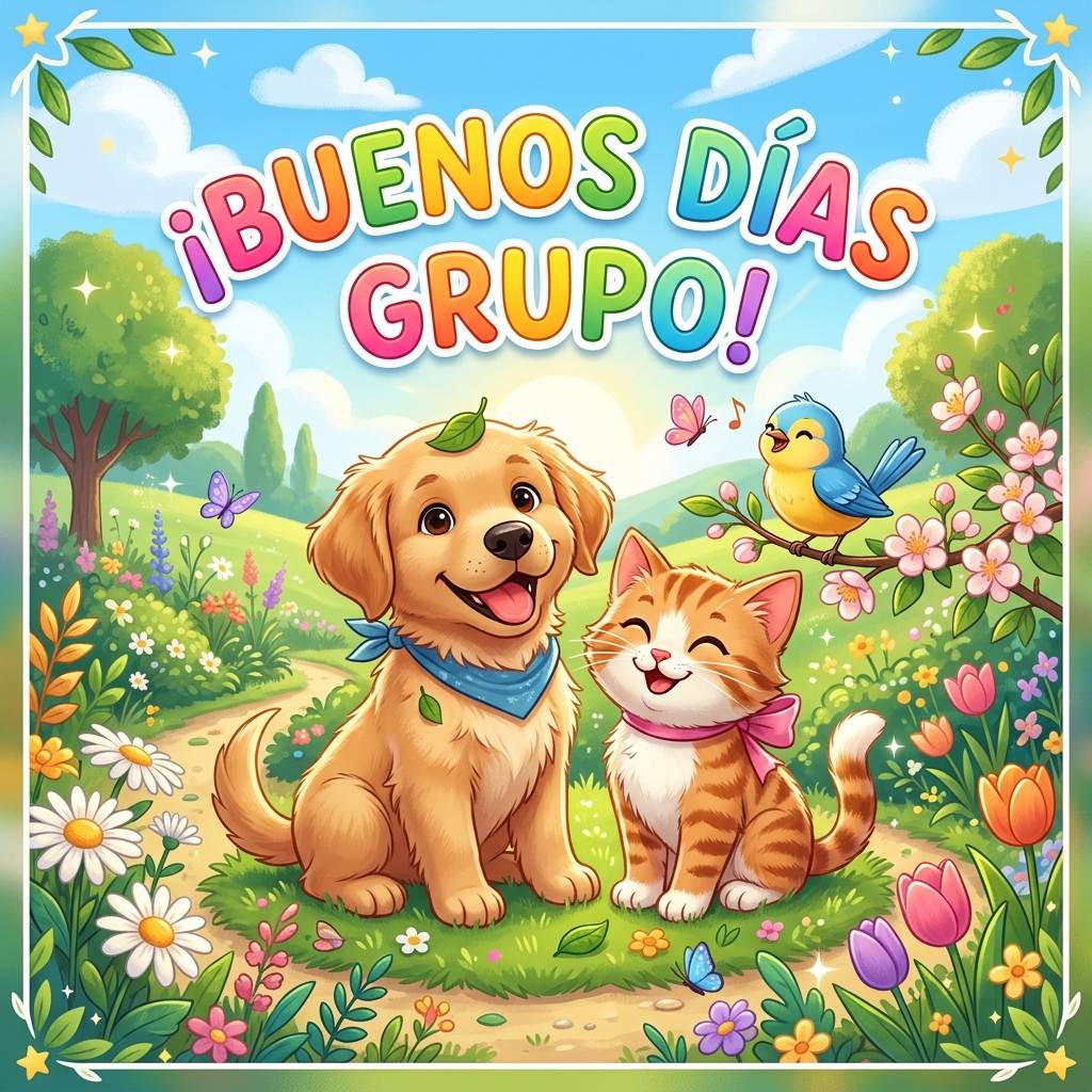 buenos dias grupo animales tiernos divertidos