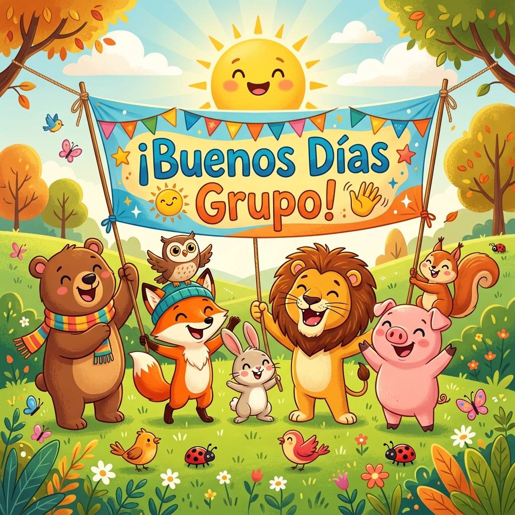 buenos dias grupo animales divertidos