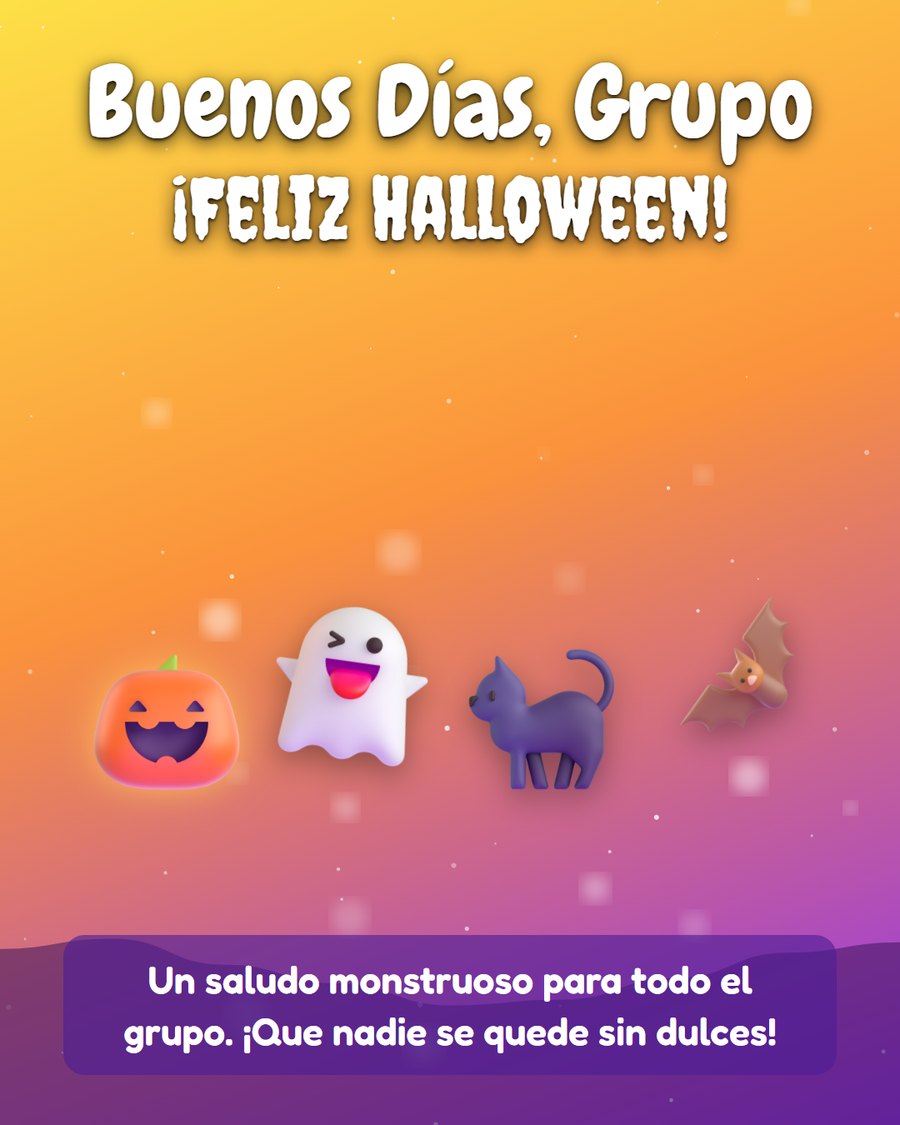 buenos dias grupo feliz halloween con fantasma gato negro y murcielago