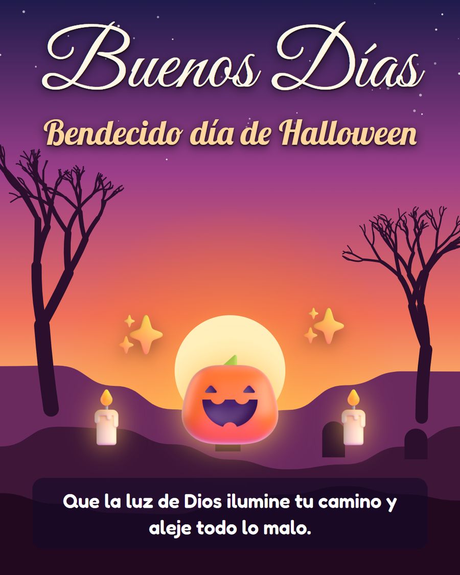 buenos dias halloween con bendiciones velas y calabaza