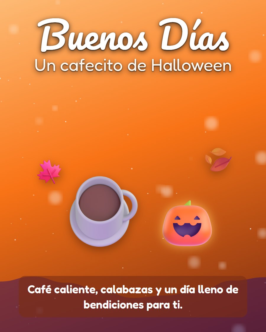 buenos dias halloween con cafe caliente calabaza y hojas de otono
