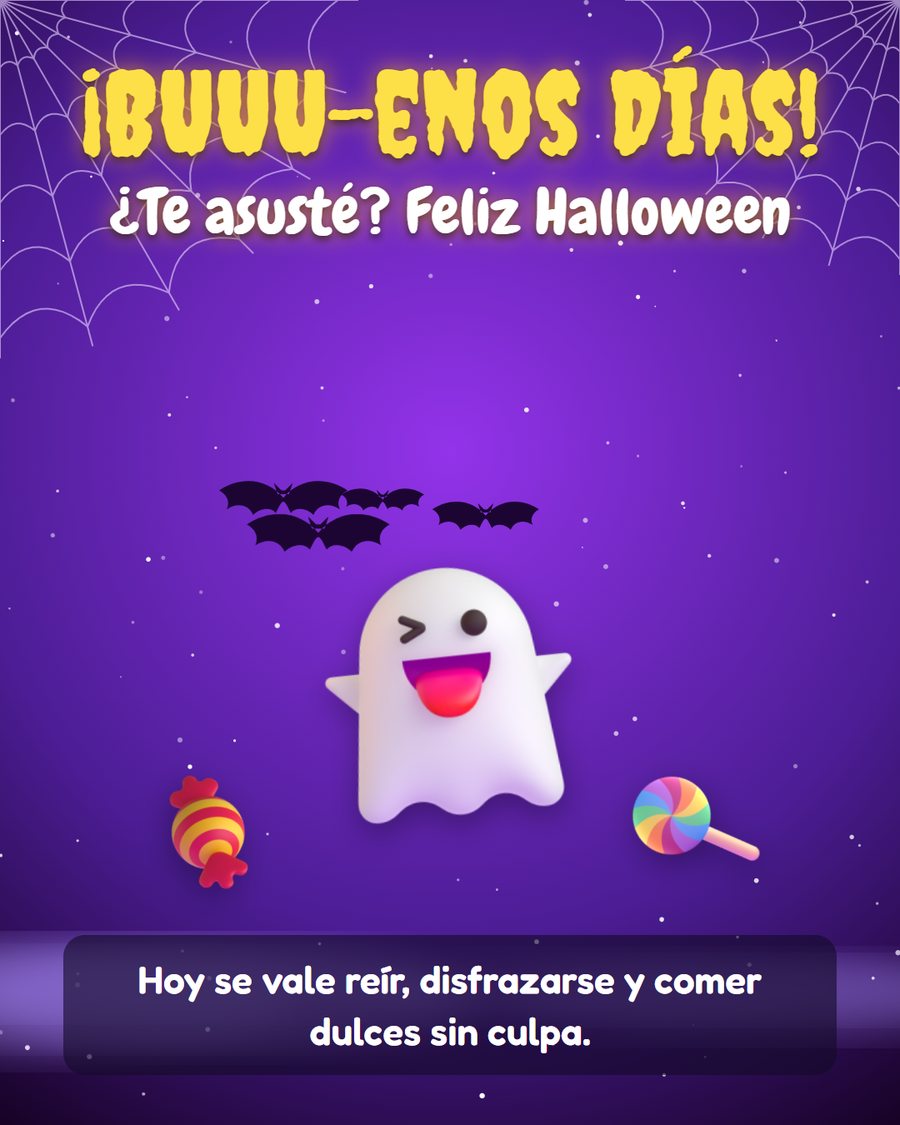 buenos dias halloween divertido con fantasma buuu y caramelos