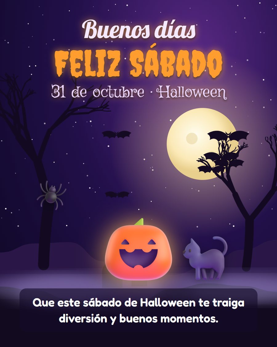 buenos dias feliz sabado 31 de octubre halloween con calabaza y gato negro