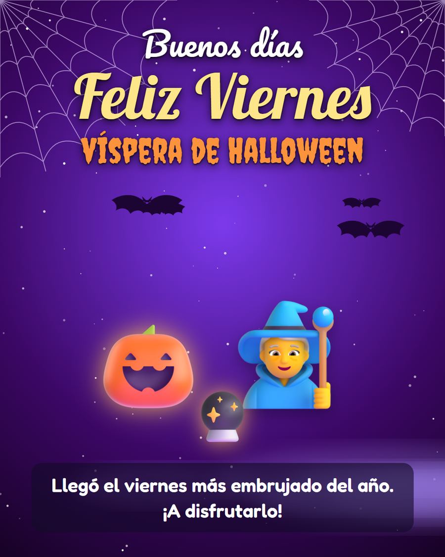 buenos dias feliz viernes vispera de halloween con brujita y calabaza