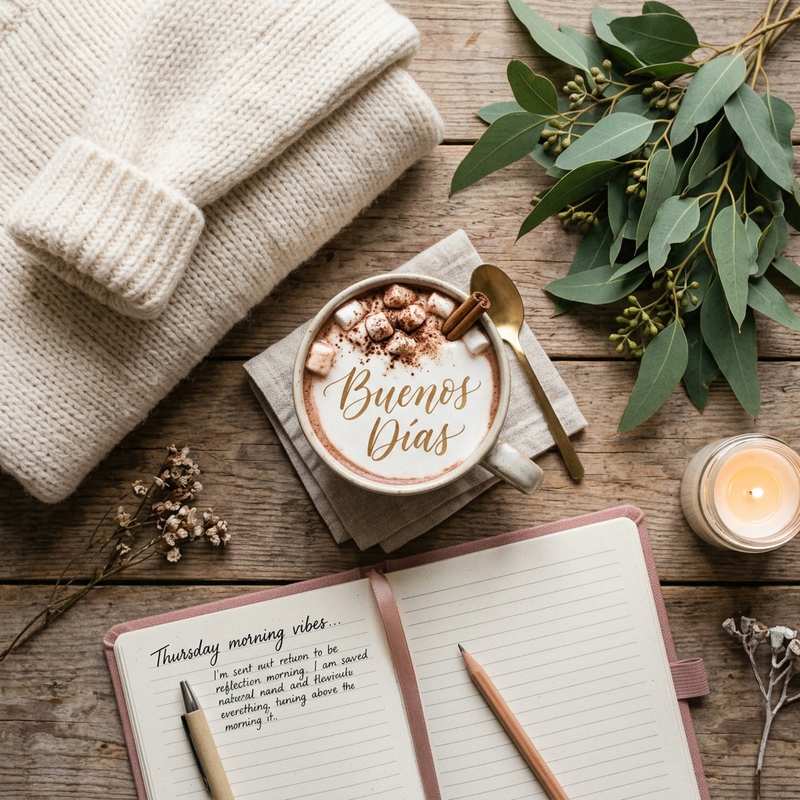 buenos dias imagen flatlay taza chocolate jersey