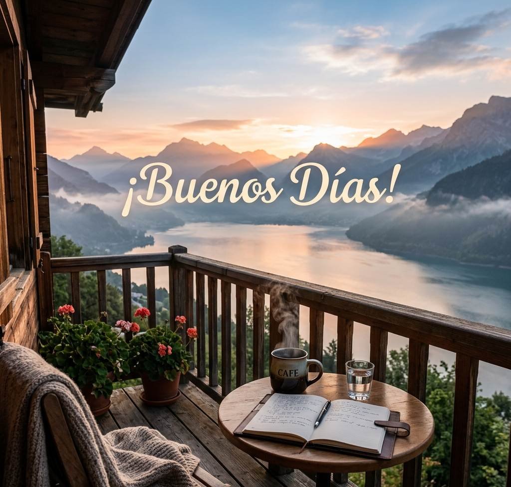 buenos dias imagen terraza lago amanecer