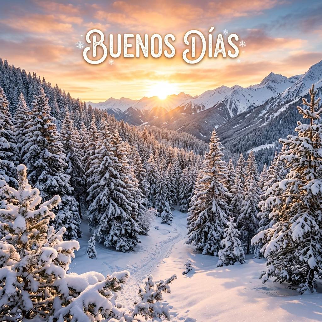 bosque nevado bajo el sol buenos dias invierno
