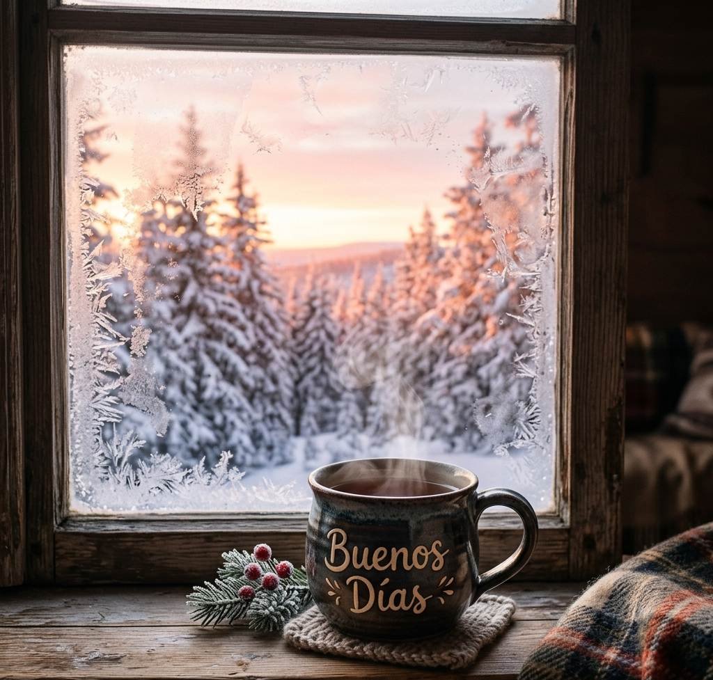 ventana acogedora con nieve buenos dias invierno