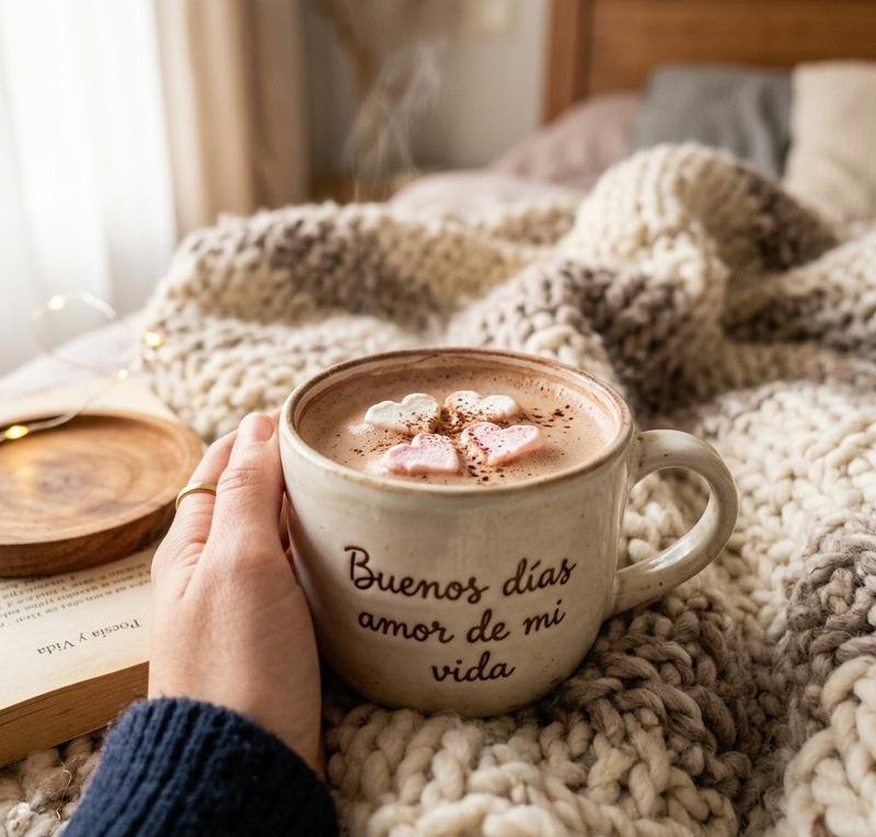 buenos dias amor de mi vida taza chocolate