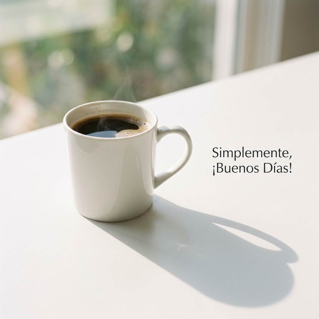 buenos dias minimalistas taza blanca sombra