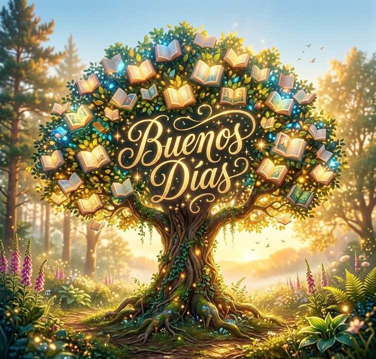 buenos dias originales arbol libros brillo amanecer